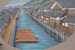 福山市松永の木材港と、その歴史感じる小さな公園の風景