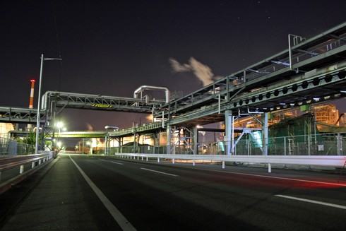 大竹コンビナートの夜景、工場萌え 直線部分