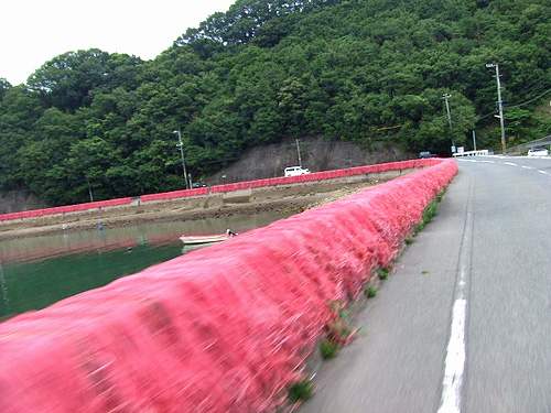 内海町・田島の風景と赤い網3
