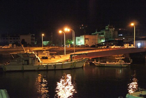 釣りの人気スポット、夜の小方港 （大竹市）
