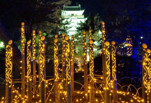 福山城あかりまつり 2018、とんど展示と竹灯り