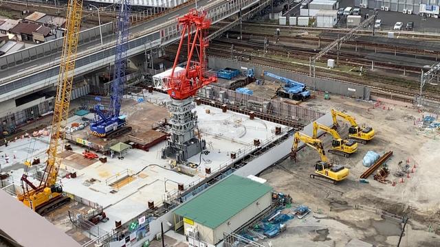 工事が進む 広島東郵便局、2021年6月の工事の様子