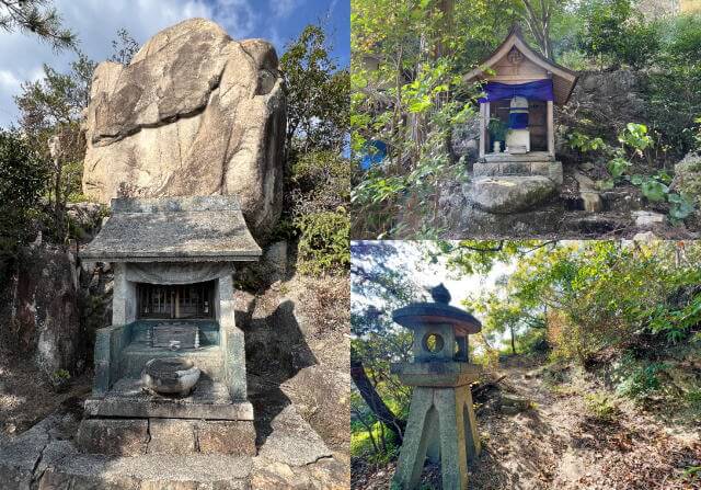 大竹市の行者山、登山道には祠や石灯籠も