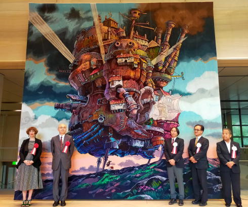 ジブリ作品の巨大タペストリー 展示セレモニーの様子
