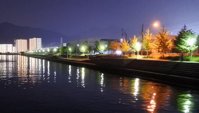 広島・坂町「きらり・さかなぎさ公園」遊歩道の夜景