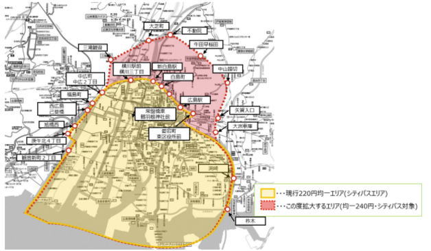 広島電鉄 バス運賃改定 エリア表