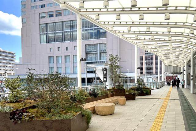 広島駅北口に設置されているベンチと植栽