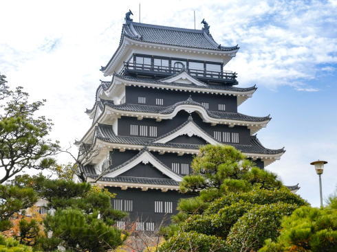 福山城 鉄板張りの天守北側を俯瞰から見る