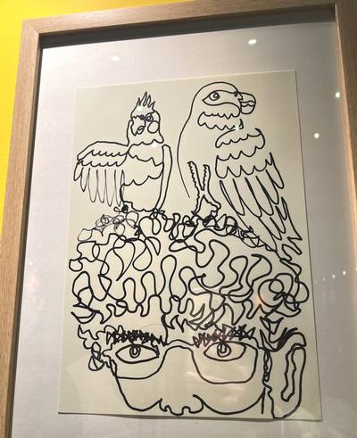 プレバト才能アリ展　福山展、俳優・片桐仁さんの一筆書きアート「インコ」
