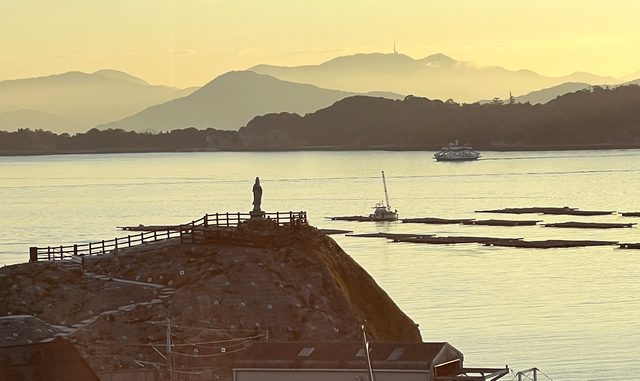 宮島口の観音岬(子持観音と大野瀬戸の朝焼け)
