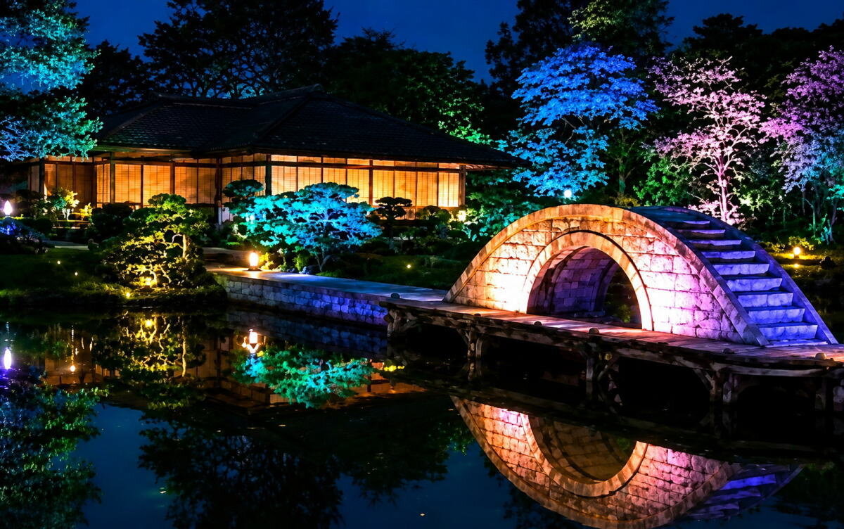 夜の縮景園が幻想的なアート空間に。4日間限定「ひろしまアート・ガーデンナイト」で光の庭園を散策