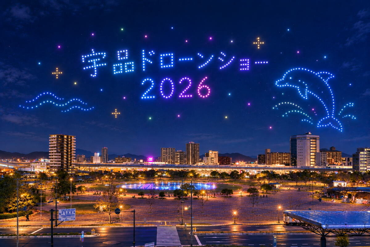 500機のドローンが宇品の夜空を舞う!広島みなと公園で「海の物語」描くドローンショー開催